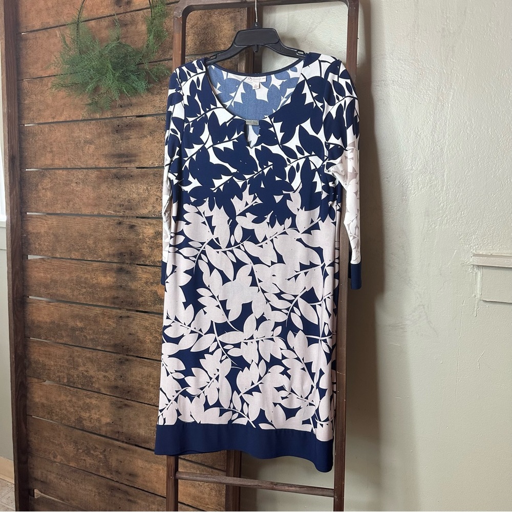 CB Established 1962 Floral Print Tunic Dress Navy and Tan women’s size L EUC